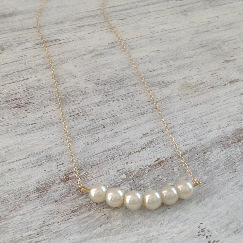 Gold Pearl Necklace 5 Row pearl 14k Gold Filled Chain