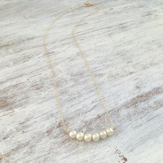 Gold Pearl Necklace 5 Row pearl 14k Gold Filled Chain