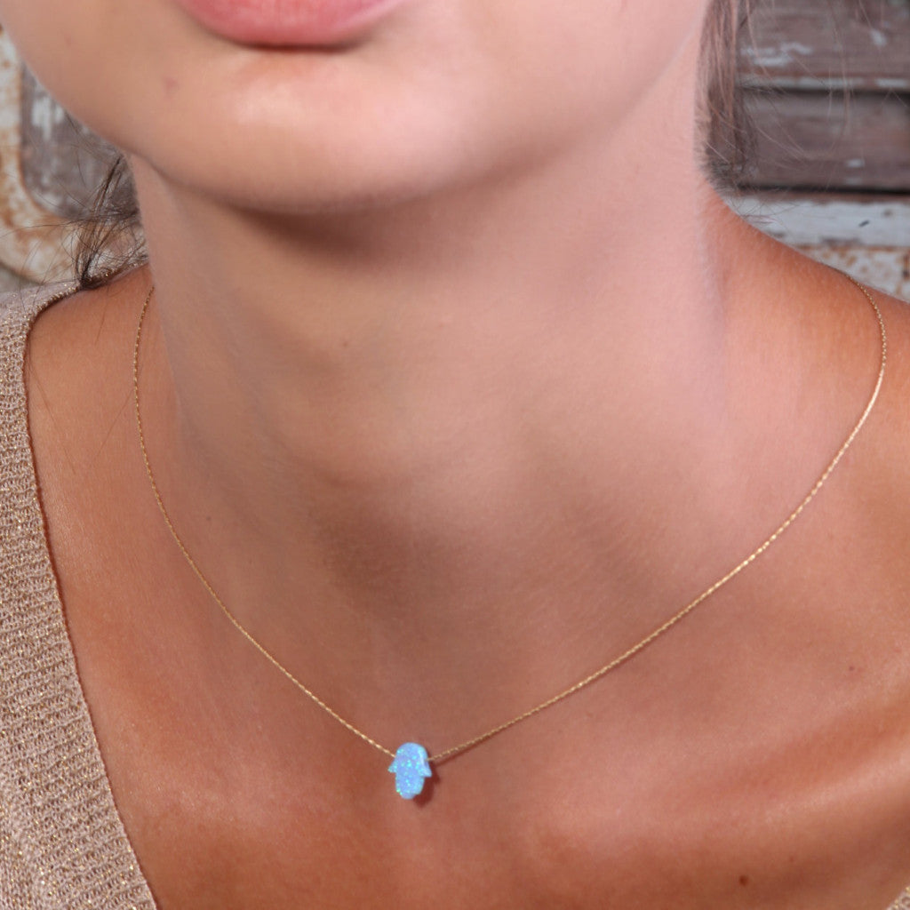 Gold Hamsa Opal Necklace
