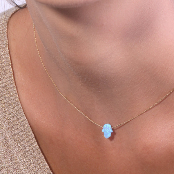 Gold Hamsa Opal Necklace