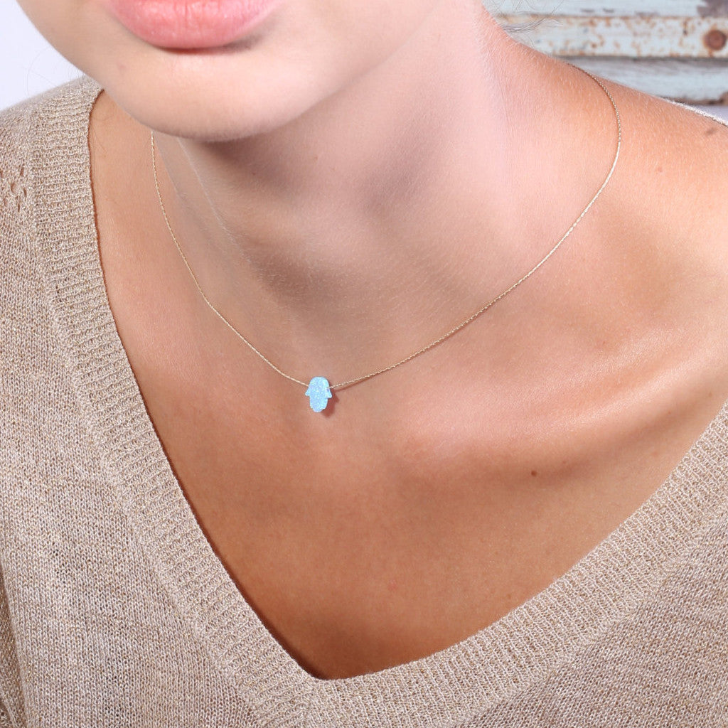 Gold Hamsa Opal Necklace