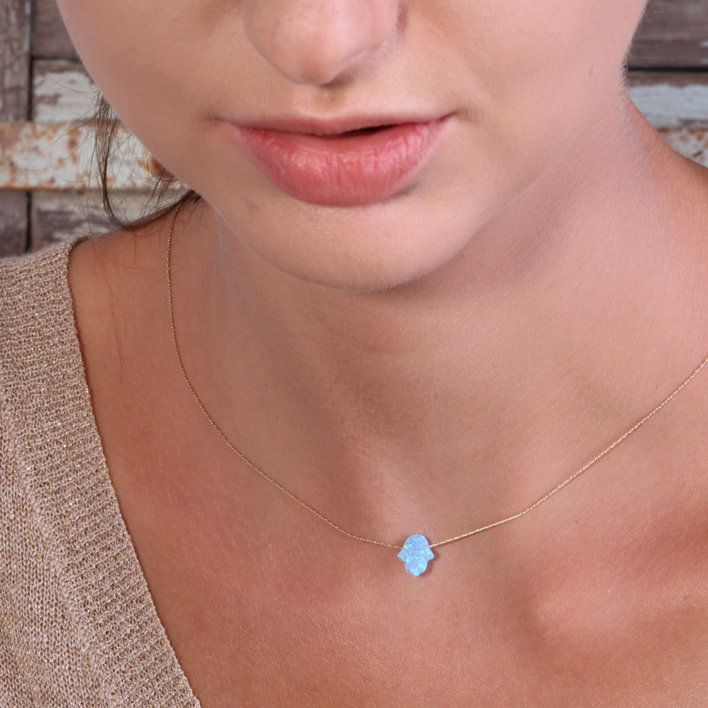 Gold Hamsa Opal Necklace