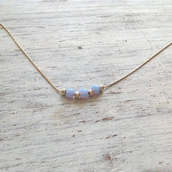 Opal Bead Necklace Gold Blue Opal Beads Chain