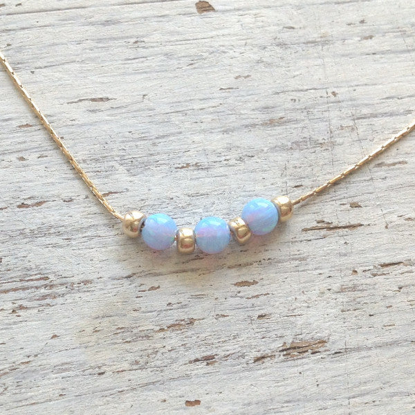 Opal Bead Necklace Gold Blue Opal Beads Chain