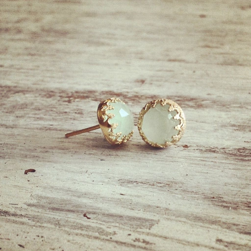 stud Green Jade Gemstone earrings