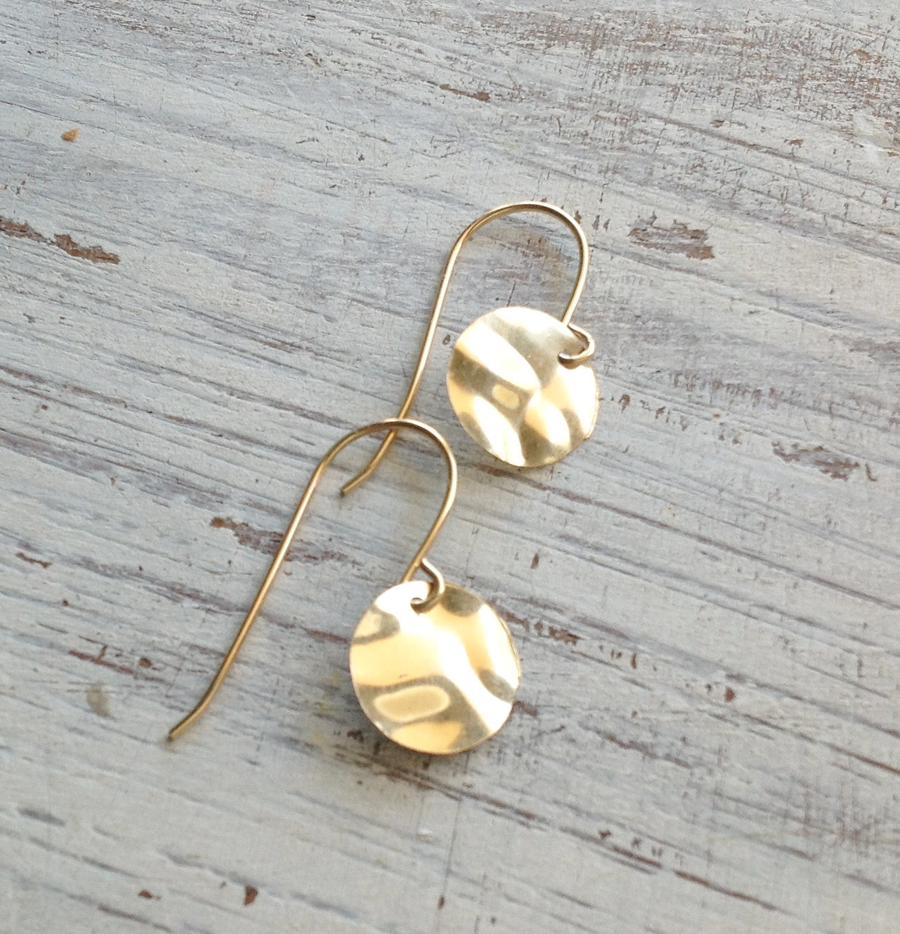 Gold filled Hammered Disc dangle earrings