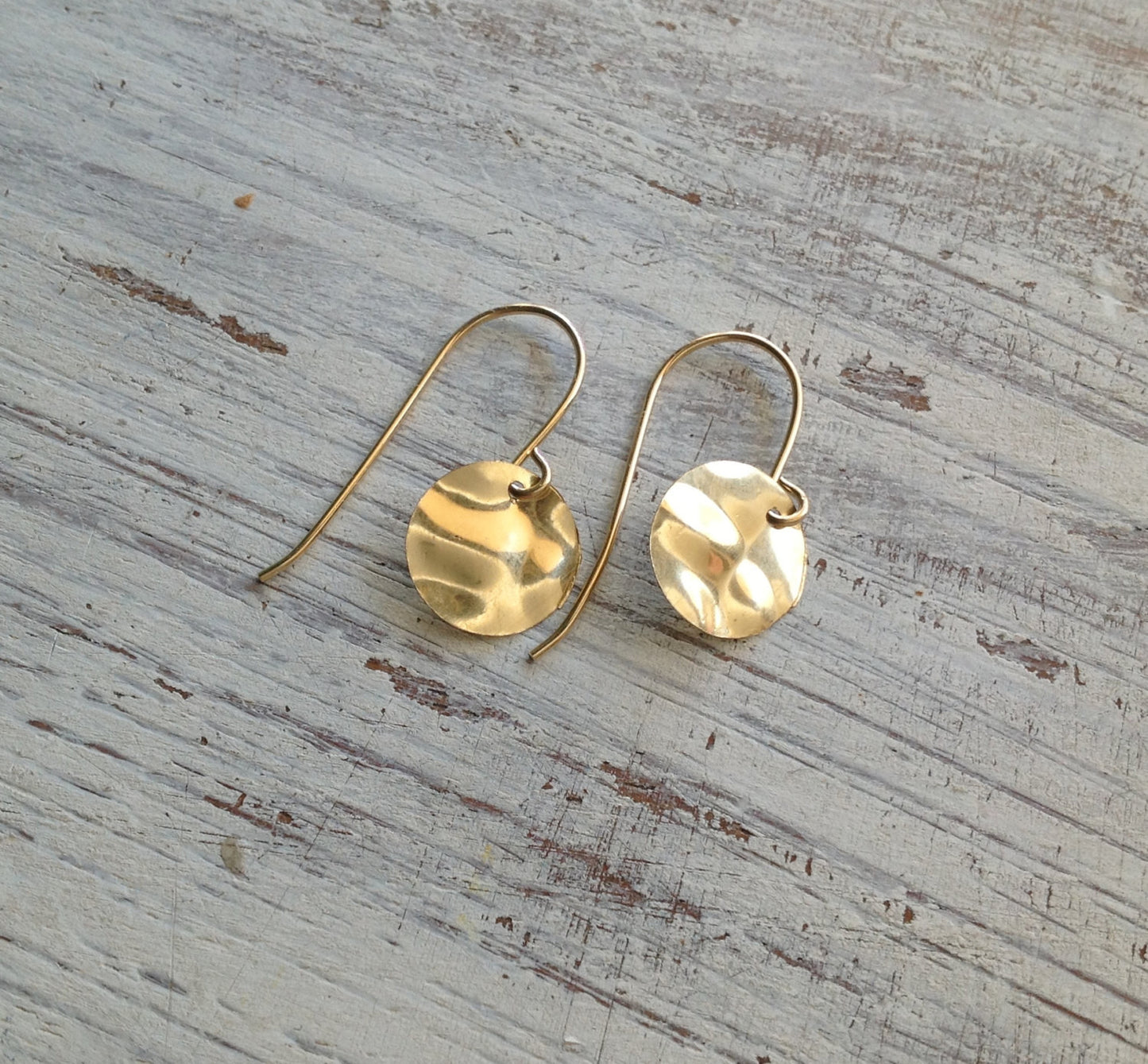 Gold filled Hammered Disc dangle earrings
