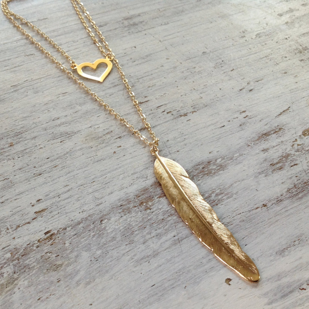 Feather and heart necklace