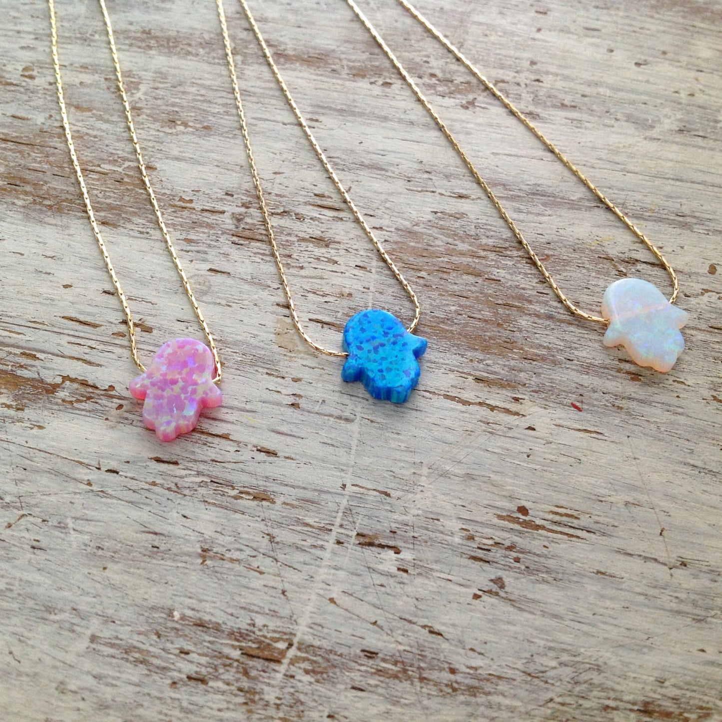Rose gold filled opal  turquoise Hamsa necklace
