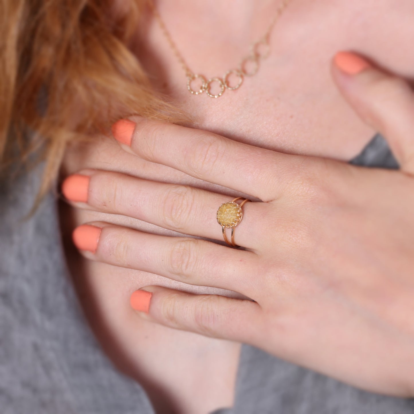 Yellow rutile quartz ring