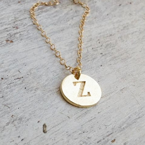gold disc initial necklace