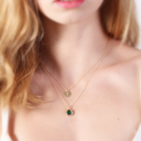 Initial Necklace with Birthstone