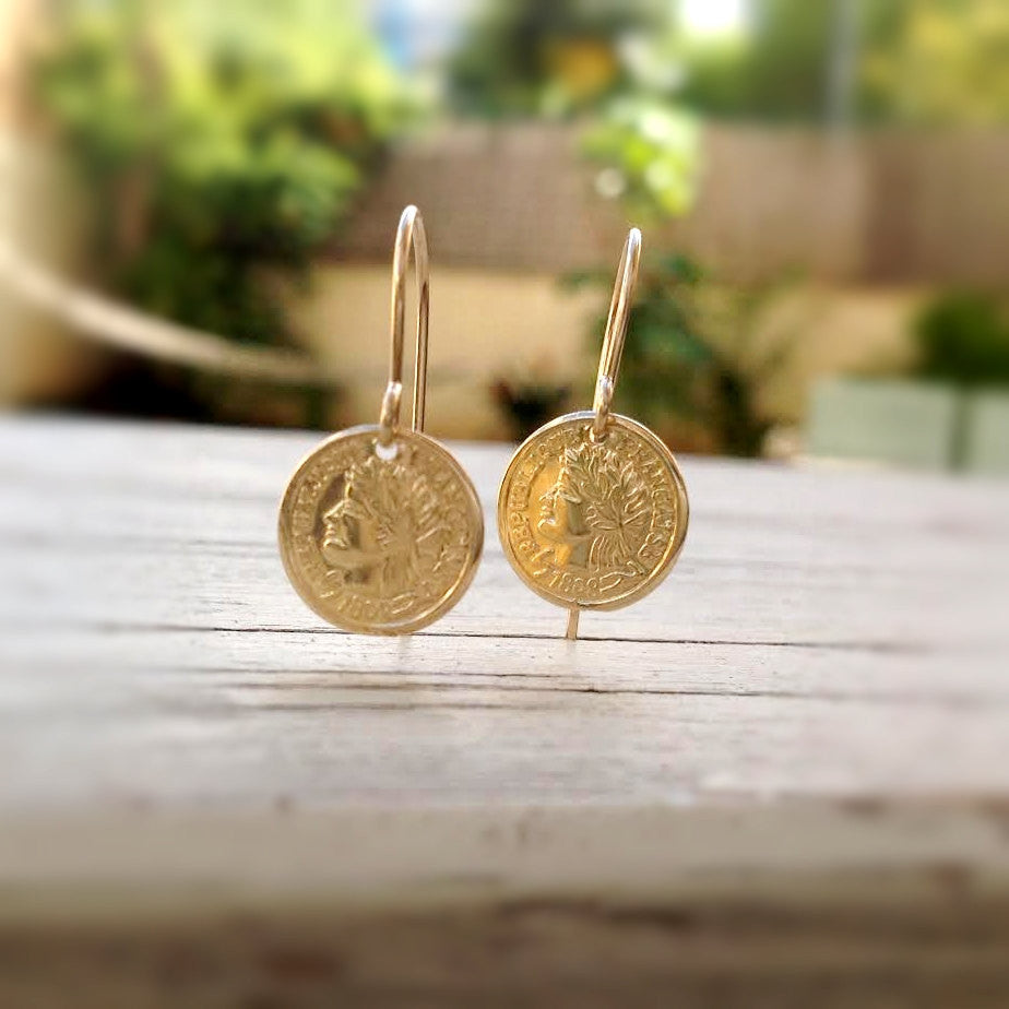 Gold coin dangle earrings deals