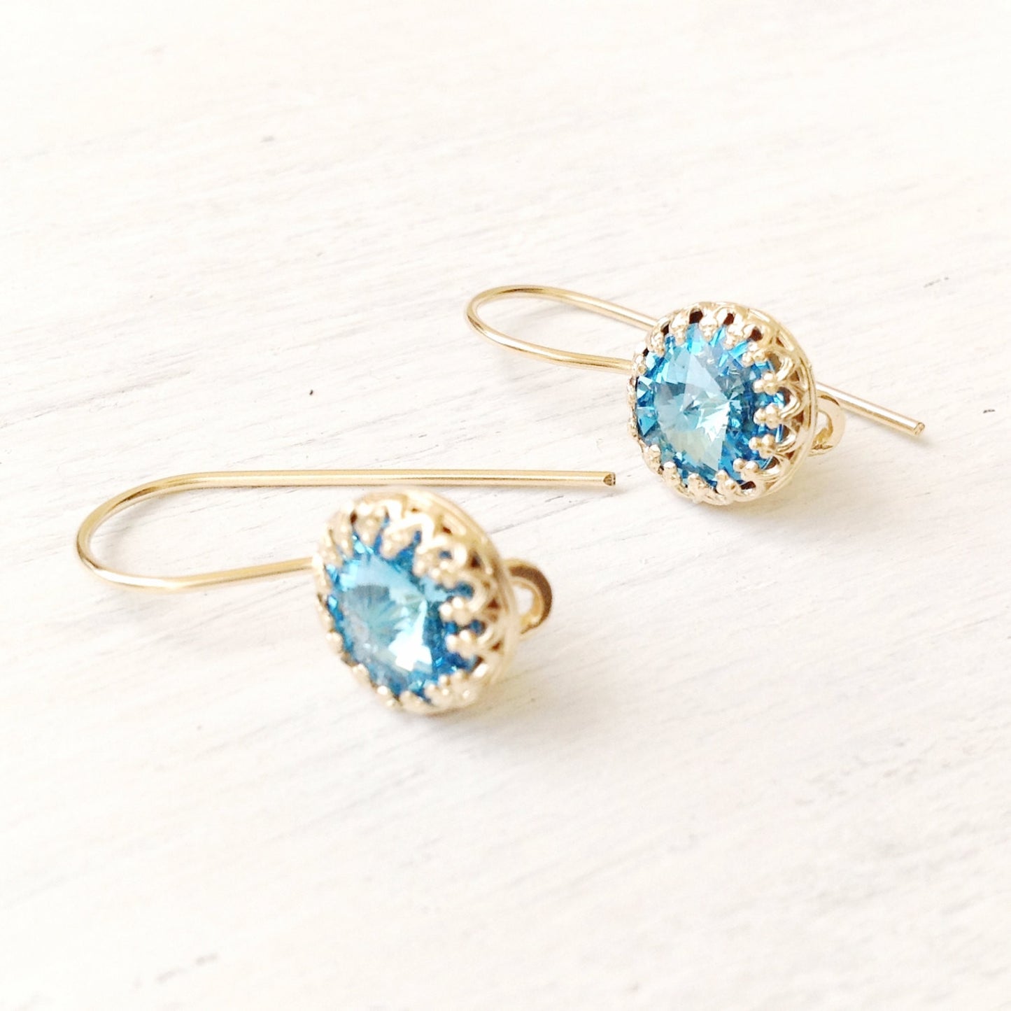 Aquamarine Earrings Blue swarovski crystal 14k gold filled jewelry