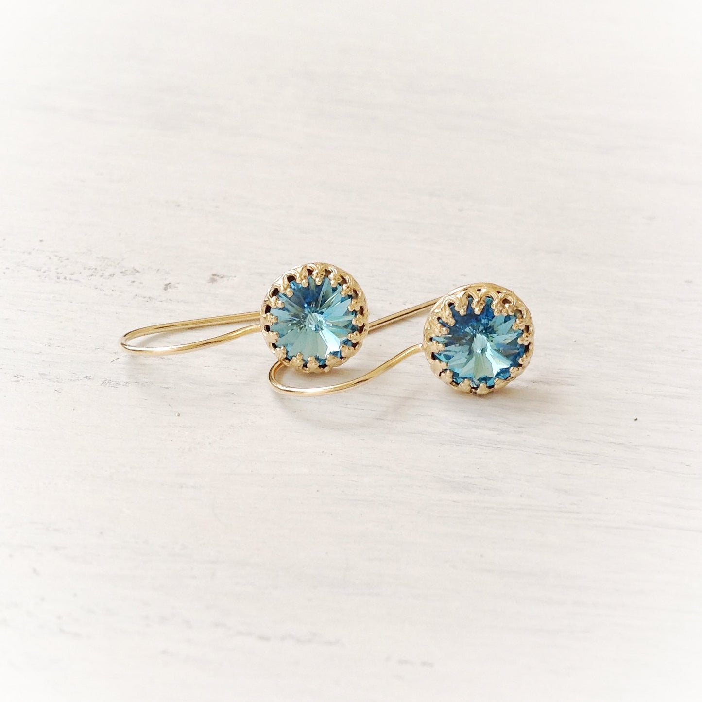 Aquamarine Earrings Blue swarovski crystal 14k gold filled jewelry