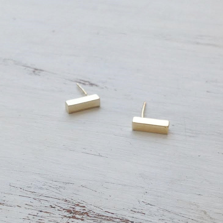 Tiny gold bar earrings