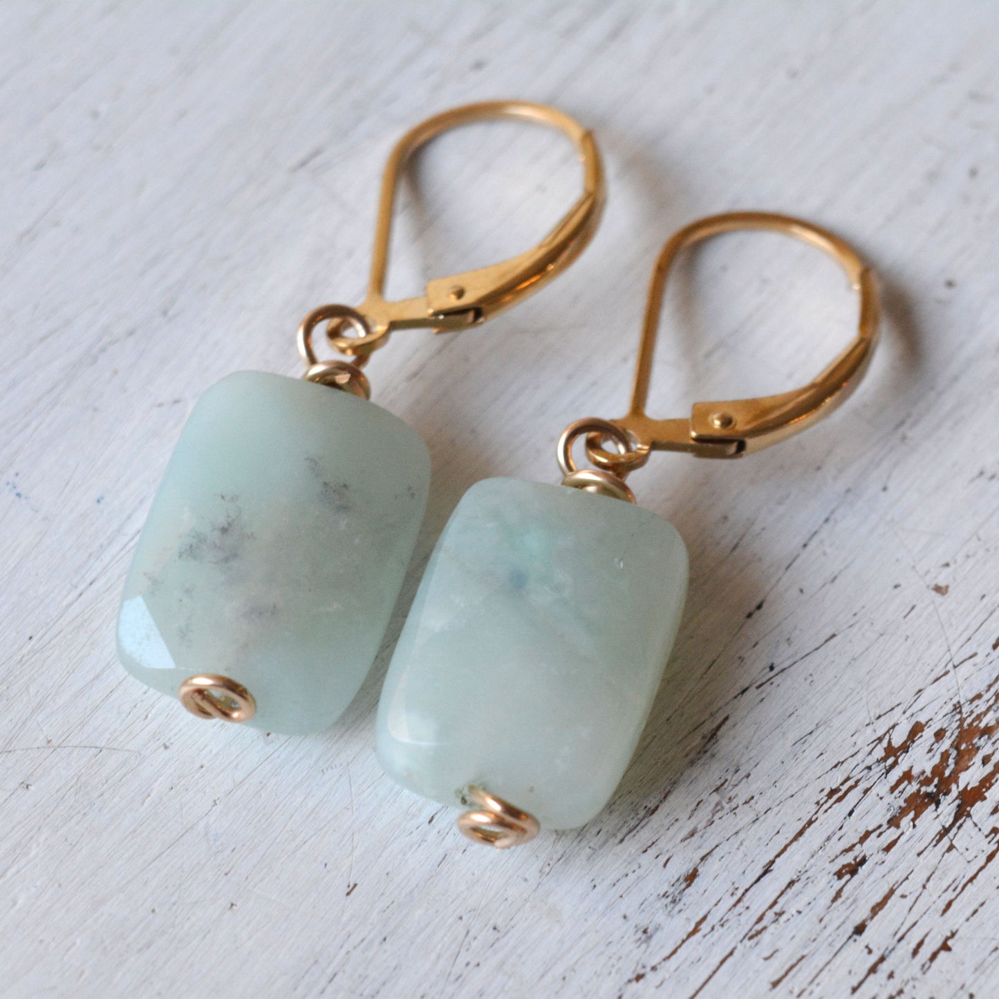 Amazonite Earrings Dangle Green Mint Stone 14k Gold filled Leverback Closure