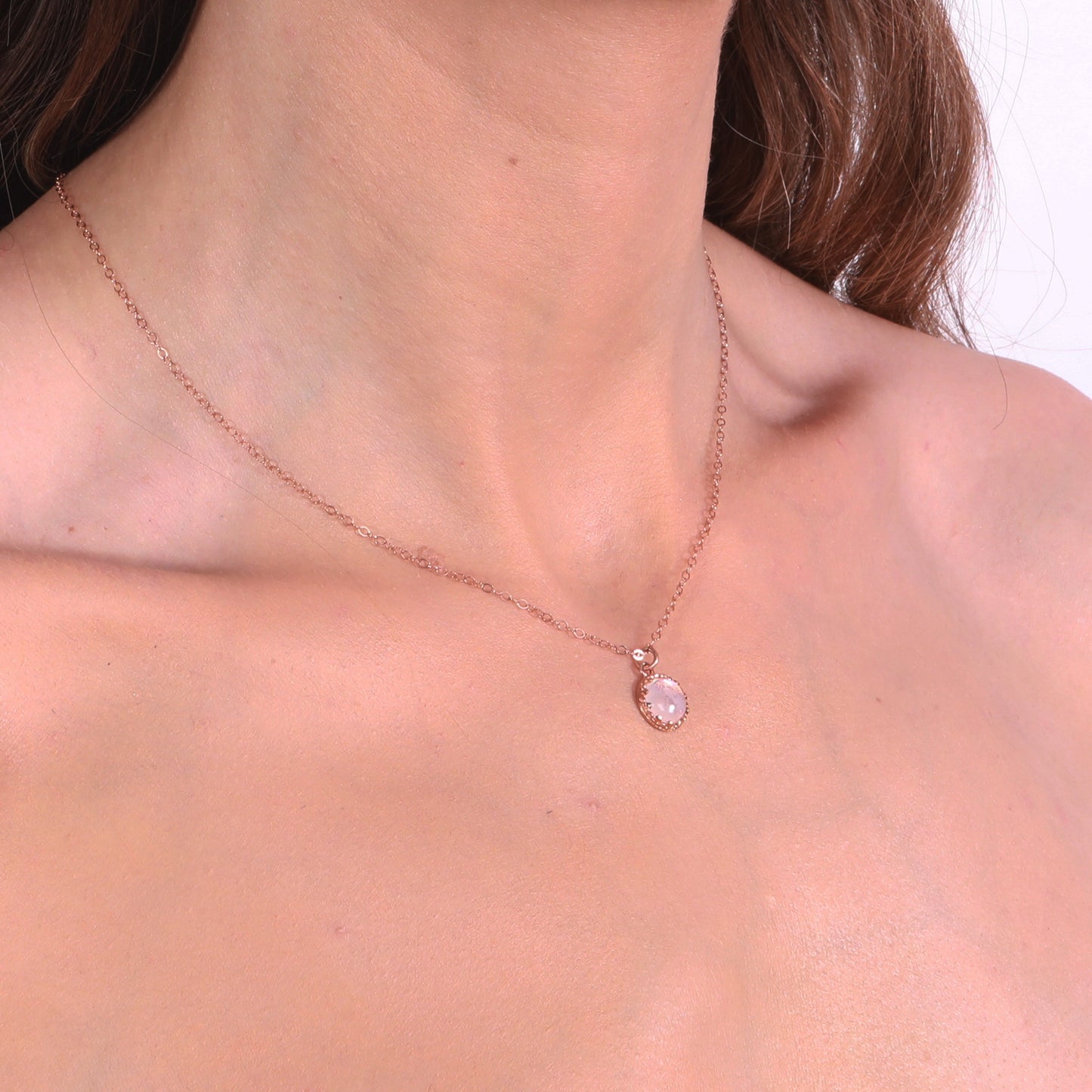 Moonstone Pendant Necklace Rose Gold Filled 8 mm June Birthstone Necklace