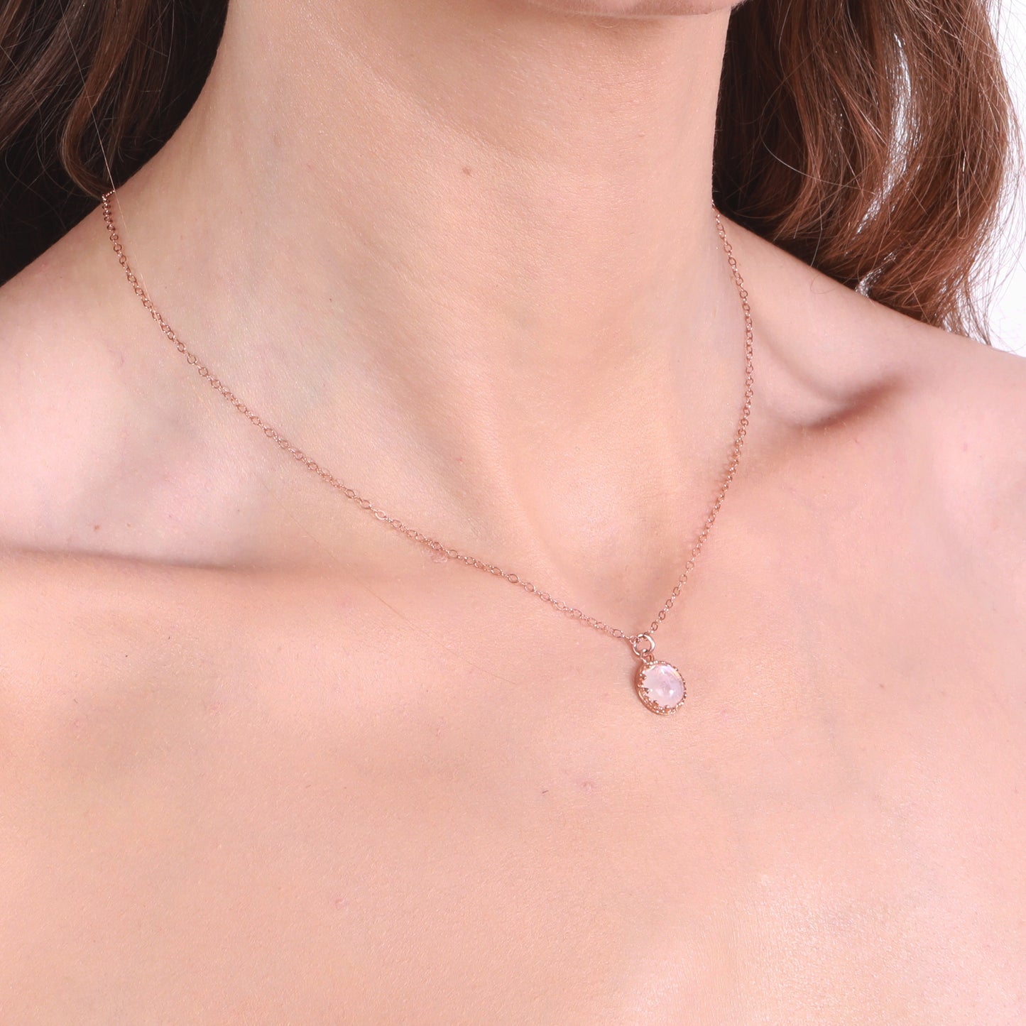 Moonstone Pendant Necklace Rose Gold Filled 8 mm June Birthstone Necklace