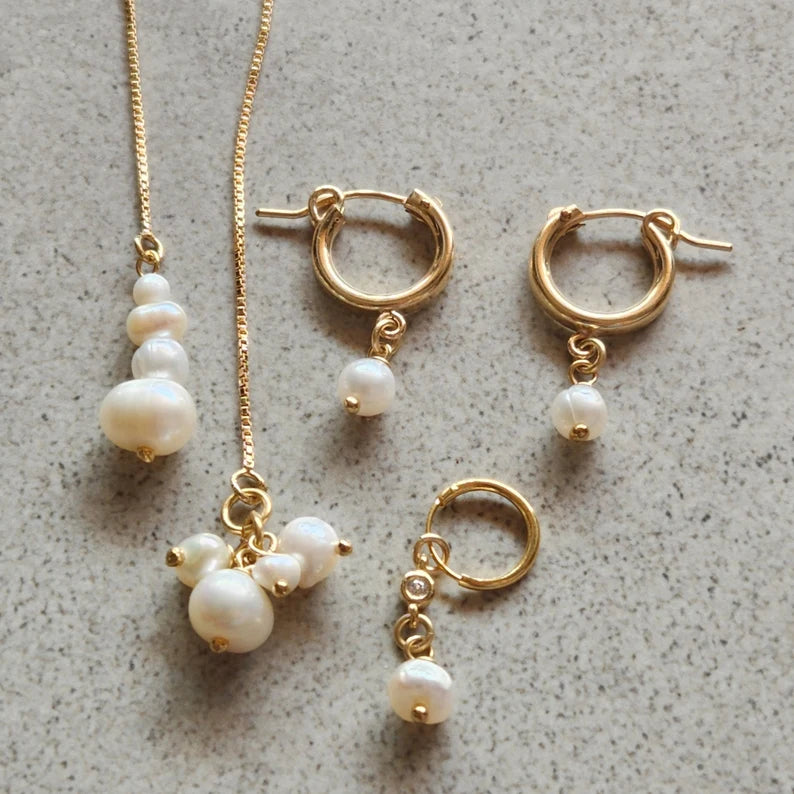 Gold Chain Pearl Earring set
