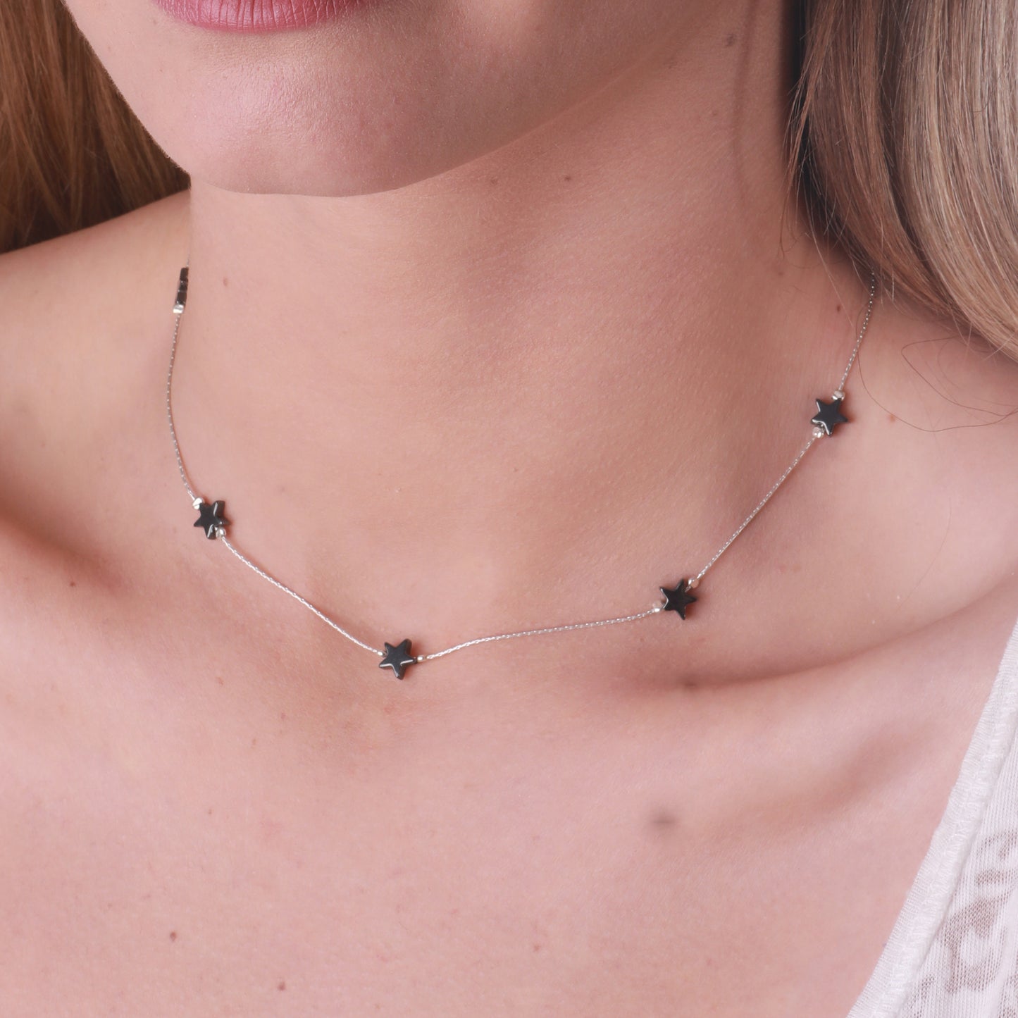 Black Hematite Star Bead Sterling Silver Gemstone Necklace