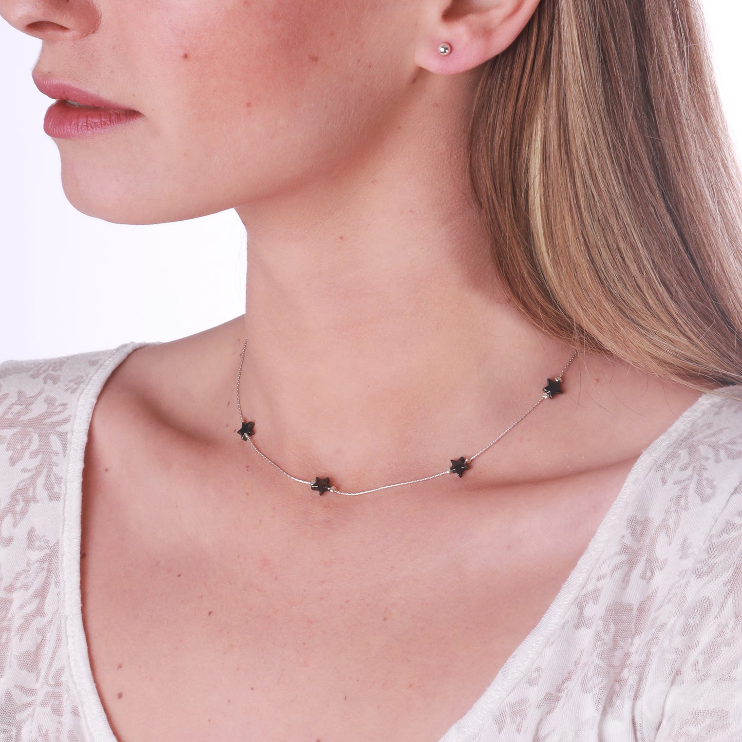 Black Hematite Star Bead Sterling Silver Gemstone Necklace