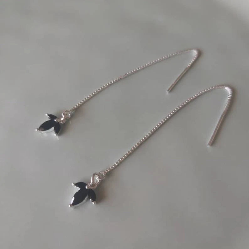 Black CZ Marquise Threader Earrings